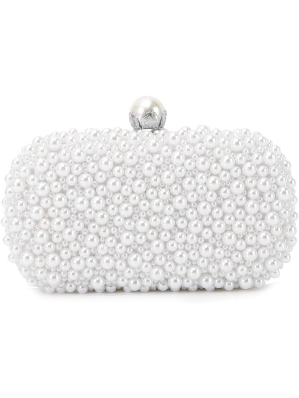 Elegant White Pearl Beaded Clutch Purse - Small Bridal Evening Handbag
